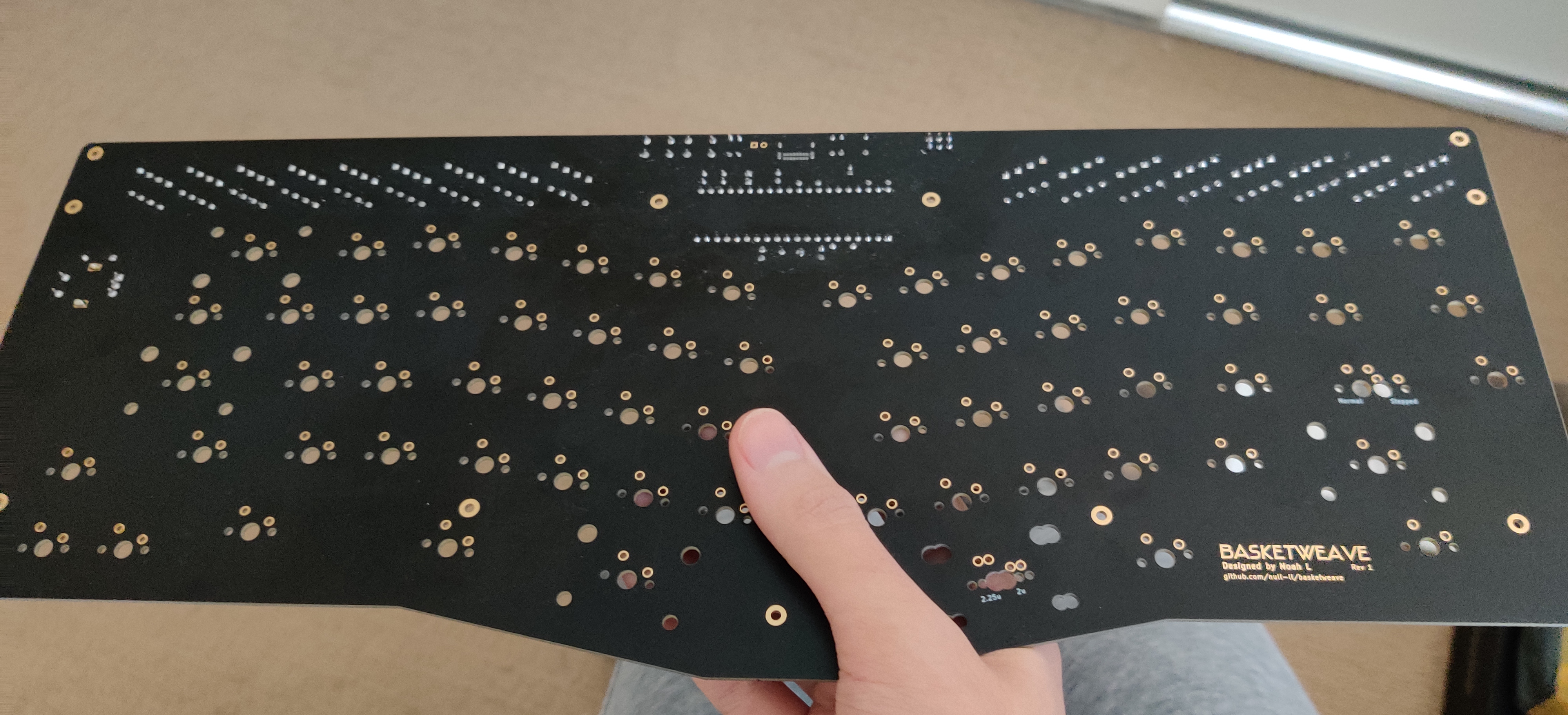 A picture of the back of the finished Basketweave PCB