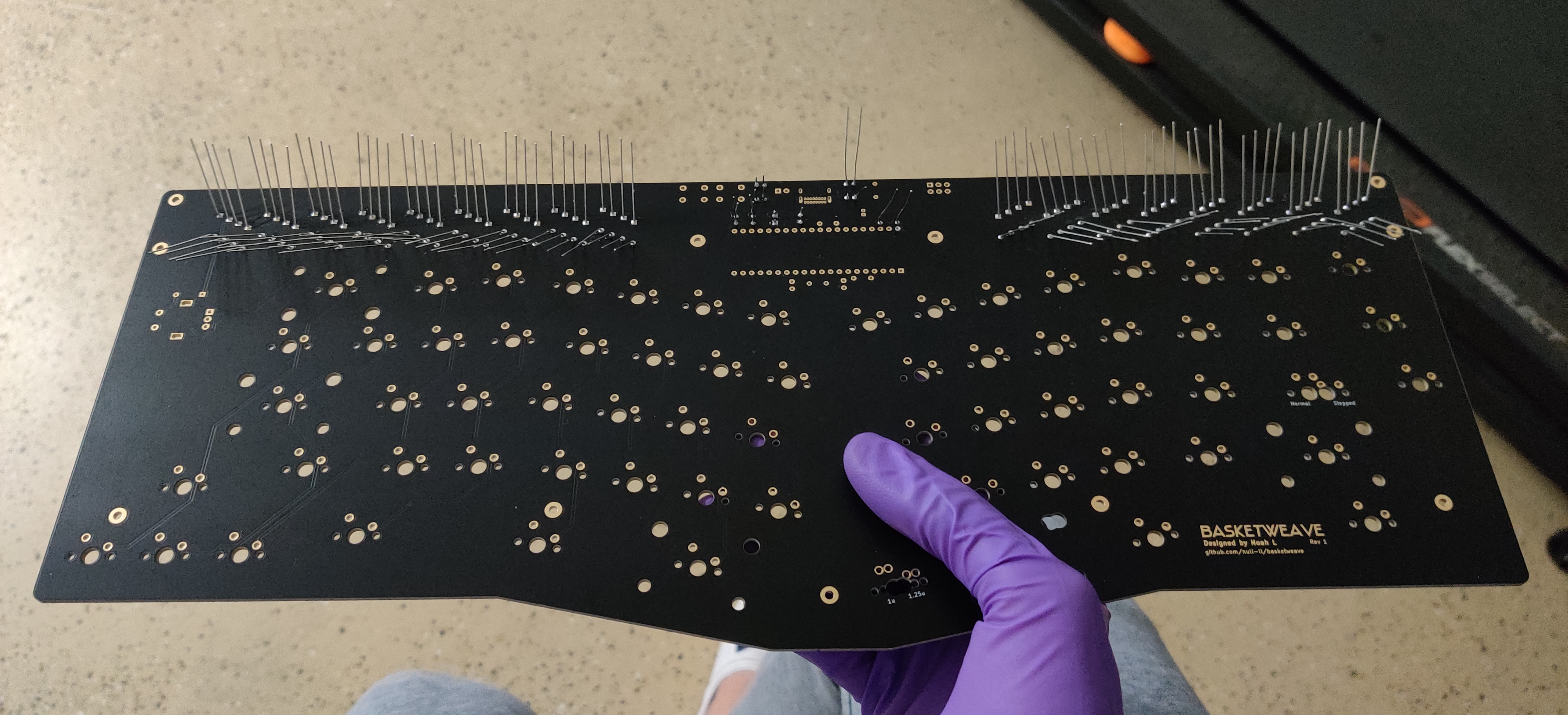 A picture of the back of the Basketweave PCB