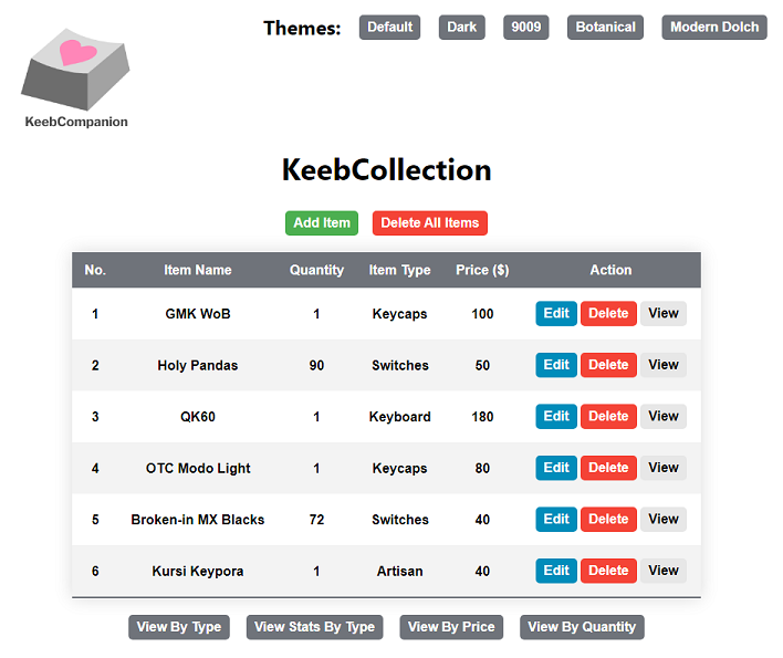 A picture of the KeebCompanion homepage