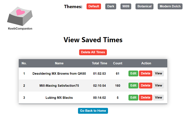 A picture of the KeebTimer saved times