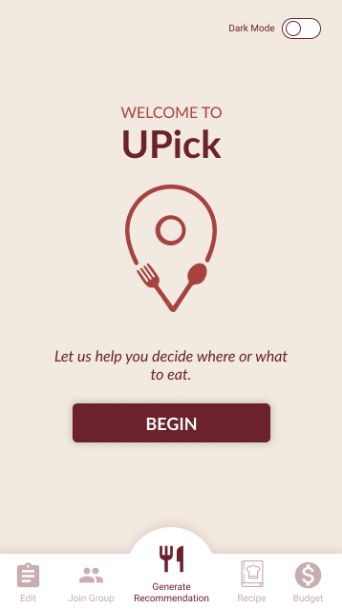 A picture of the UPick homepage